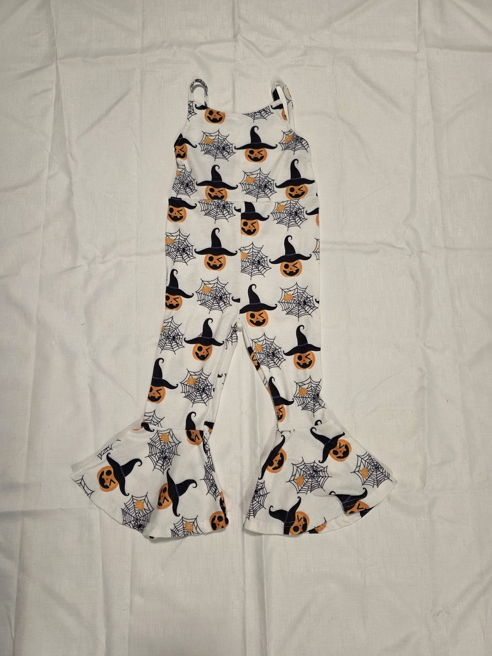 Toddler Halloween Pumpkin Witch Bell-Bottom Jumpsuit - White/Orange 3-4 years